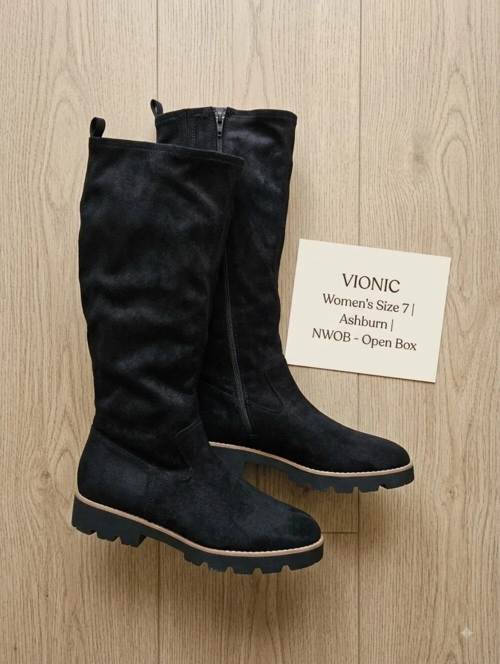 ​Vionic Ashburn Black Suede Knee High Lug Sole Boots